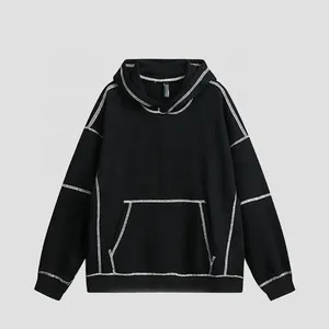 Tùy chỉnh ngược lại dệt HOODIE UNISEX bên trong ra đảo ngược khâu thiết kế Mens hoodie tùy chỉnh thêu tương phản khâu Hoodie - Product Image 3