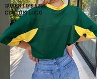 Haut court personnalisé pour dames, lettres oversize recadrées en blocs de couleur, jersey de coton extensible, rayures, denim, imprimé en 3D, fermeture éclair batik d'été