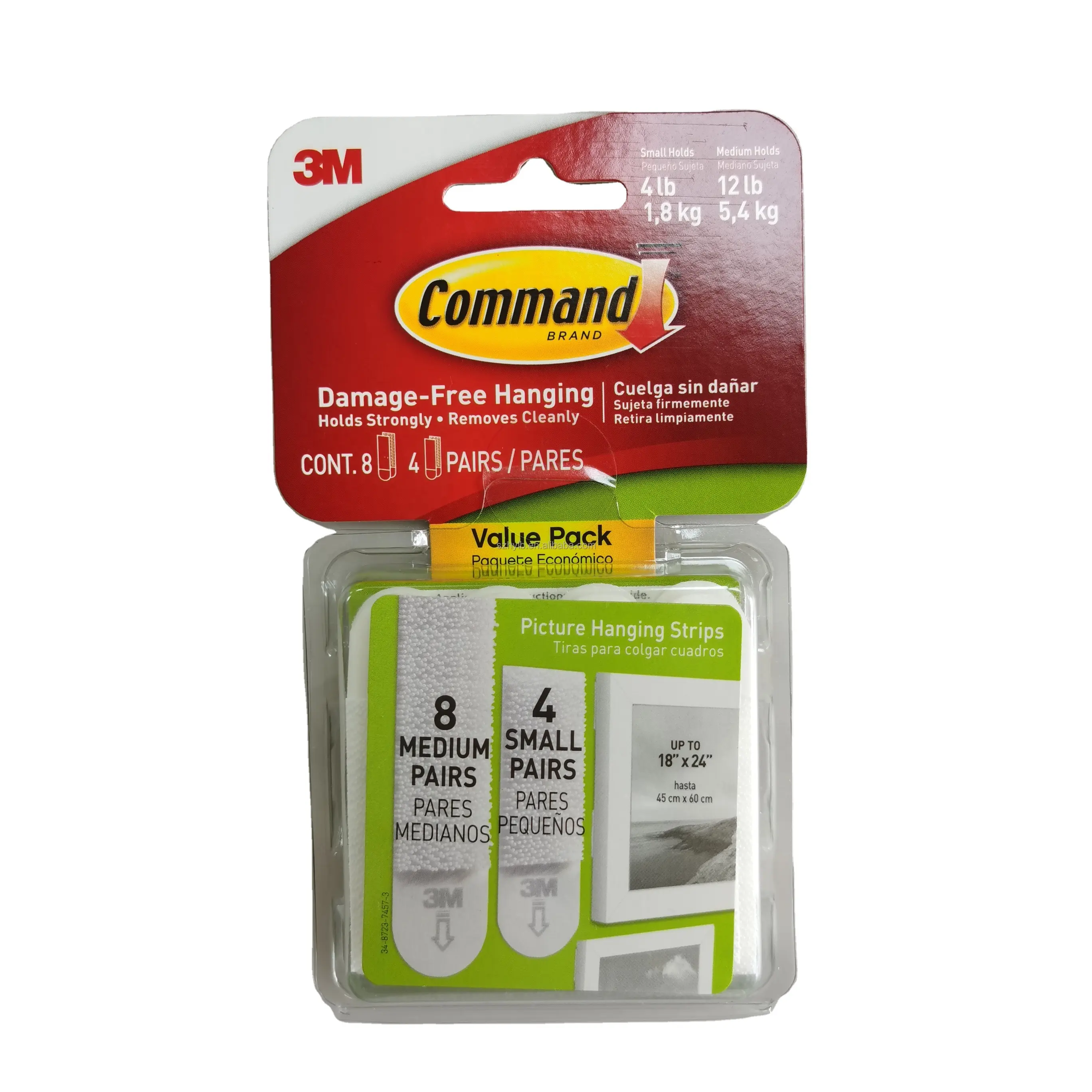 3M Command Picture Frame Hanging Strips Damage-Free Hanging Removes Cleanly 8 Medium Pairs And 4 Small Pairs