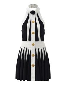 Sexy Woven Solid Color Spliced Appliques Halter Sleeveless Backless Breathable Eco-Friendly Summer <b>Dress</b> for Women - Product Image 2