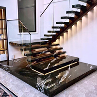 Escalier préfabriqué en métal DIY avec bandes de roulement en marbre naturel