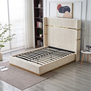 <span class=keywords><strong>Sommier</strong></span> en tissu velours moderne avec <span class=keywords><strong>lattes</strong></span> en bois, taille Queen ou King, rembourrage doux, lit plateforme pour hôtel, avec rangement - Product Image 1