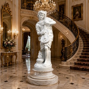 Escultura Personalizada de Apolo Citharoedus en Mármol - Dios Neoclásico de la Música con Lira Incrustada con Fénix para Interiores de Lujo - Product Image 4