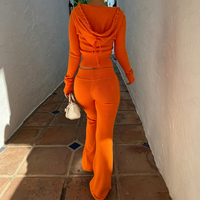 Ensemble deux pièces Y2K de haute qualité pour femme : sweat à capuche court zippé et pantalon évasé taille basse en maille côtelée extensible – Vente en gros