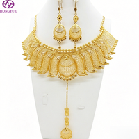 Ensemble de bijoux en filigrane plaqué or 24 carats - Collier choker, boucles d'oreilles et tikka indiens pour mariage
