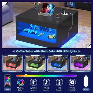 Table basse carrée noire en <span class=keywords><strong>bois</strong></span> robuste avec éclairage LED et station de charge, faible MOQ, rangement ouvert - Product Image 4