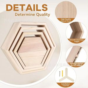 Solid Wood Wall <b>Shelf</b> Hexagon Shape Durable Storage <b>Rack</b> For Home Living Room Mounted Organizer - Product Image 1