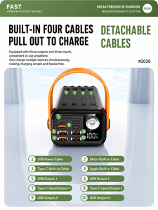 <span class=keywords><strong>Batterie</strong></span> <span class=keywords><strong>externe</strong></span> portable 50000 mAh avec charge rapide PD 22,5 W, 4 câbles intégrés, 8 sorties, lumière LED intégrée, grande capacité - Product Image 2