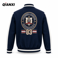 Veste de baseball vintage décontractée bleu marine pour homme avec logo personnalisé, broderie sur mesure, col côtelé rayé, OEM ODM