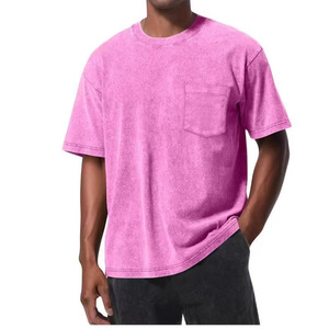 T-shirt Rétro <span class=keywords><strong>Vintage</strong></span> Uni Respirant à Manches Courtes avec Poches, Coupe Ample Épaules Tombantes Col Rond Oversize, Marque de Mode Transfrontalière - Product Image 3