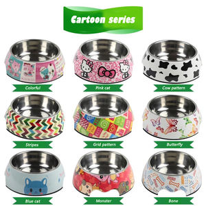Karikatür Hayvan Baskılı Melamin Paslanmaz Çelik Su Geçirmez Kaymaz Seyahat Köpek Kedi Çift Evcil Hayvan Mama Kabı Çevre Dostu Gıda Sınıfı 2'si 1 Arada - Product Image 1