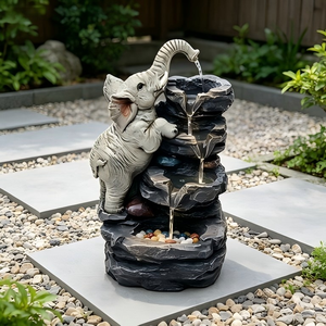Fontaine d'eau en résine à quatre niveaux avec éléphant mignon et pierres empilées, avec lumière LED <span class=keywords><strong>pour</strong></span> la décoration <span class=keywords><strong>de</strong></span> jardin - Product Image 5