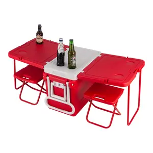 2023 Hot Selling Kunststoff Klapp kühlbox Beach Camping Picknick Klapp kühlbox mit Tisch und Stühlen