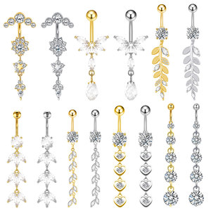 In acciaio <span class=keywords><strong>inox</strong></span> ipoallergenico ciondolo anello Ombligo 14G 10mm Sexy pulsante ombelico Piercing chiaro zircone rotondo - Product Image 1
