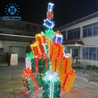Boîte-cadeau en tinsel coloré empilable Anpu avec motif lumineux LED pour la décoration de la place de Noël