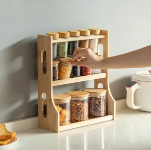 Étagère de rangement <span class=keywords><strong>en</strong></span> <span class=keywords><strong>bambou</strong></span> pour pot à épices avec bouteilles <span class=keywords><strong>en</strong></span> verre pour garde-manger de cuisine - Product Image 5