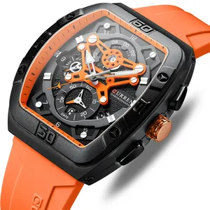CURREN 8443 erkekler saatler kuvars kol saatleri silikon bant aydınlık rahat spor erkekler için kol saati