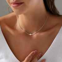 Collier croix pour femmes or 14K plaqué argent délicat petite croix pendentif tour de cou Simple à la mode mignon croix breloque chaîne collier