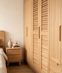 Armario de 4 Puertas de Roble Claro Premium con Puertas de Rejilla y Panel + Cajones, Organizador de Dormitorio Moderno y Minimalista - Product Image 3
