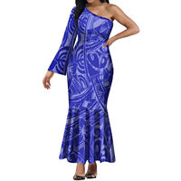 Nouvelle Robe Sirène Asymétrique à Manches Cloche Imprimé Tribal Polynésien Coupe Sirène Robes de Soirée Grande Taille pour Femmes