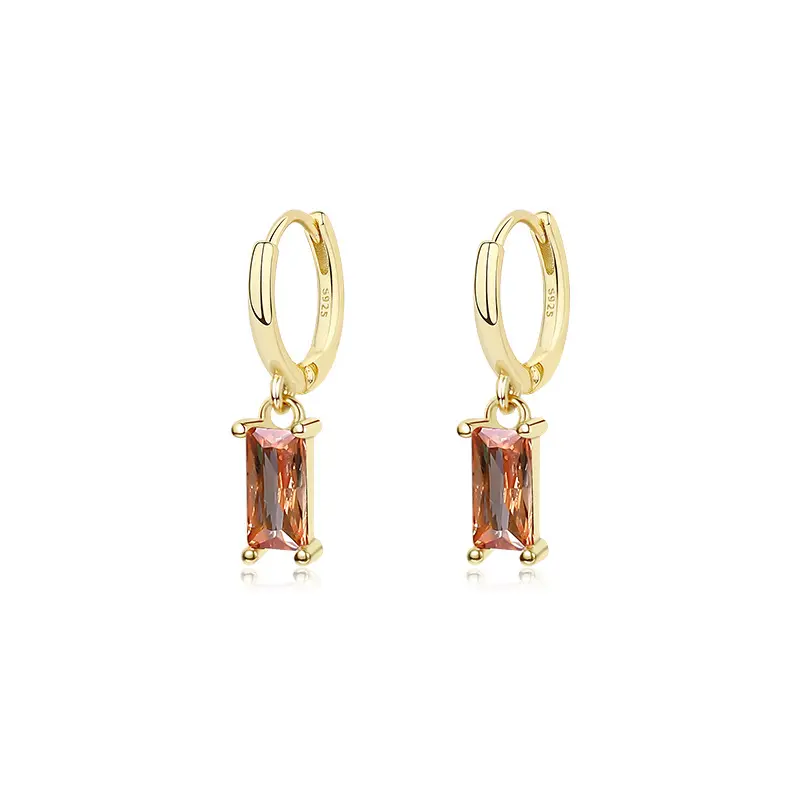 Boucles d'oreilles en pierre de Zircon minimaliste en argent Sterling délicat carré Zircon Huggie boucles d'oreilles pour femmes