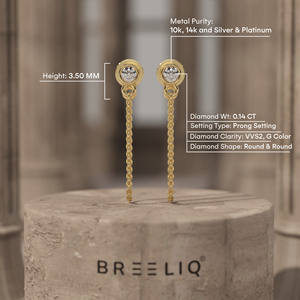 White Gold Bezel Diamond Chain Drop <b>Earrings</b> Elegant Round Cut Diamond Dangle <b>Threader</b> Style - Product Image 6