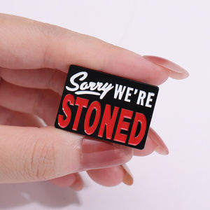 Entschuldigung, wir sind gesteinigt Emaille Pins benutzer definierte lustige Banner Metall Broschen Rucksack Revers Abzeichen Schmuck Zubehör für Freunde Geschenk - Product Image 4