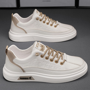 Zapatillas Deportivas Transpirables de Primavera para Hombre, Zapatillas Deportivas Blancas de Caña Baja, Zapatos Casuales para Caminar con Parte Superior de PU y Plantilla Cómoda - Product Image 2