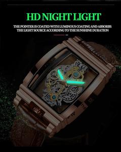 BINBOND marca cuadrado de lujo hombres oro Tourbillon esqueleto cuarzo relojes de pulsera para hombres - Product Image 4