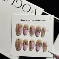Ongles à presser carrés en amande français, motif floral léopard, nœud papillon 3D, papillon, luxe artisanal 048 049 050 051
