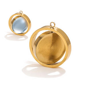 Colgante de acero inoxidable chapado en oro de 18 quilates, 20mm, soporte hueco, accesorios de piedras preciosas, Base redonda - Product Image 6