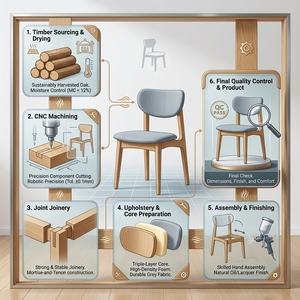 Silla de <span class=keywords><strong>Comedor</strong></span> de Madera de Roble Macizo Estilo Nórdico H6121, Muebles para <span class=keywords><strong>Comedor</strong></span> con Tapicería, Silla de <span class=keywords><strong>Comedor</strong></span> de Madera para Restaurante - Product Image 5