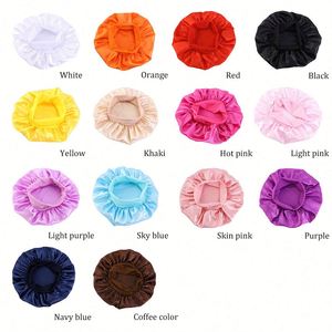Bonnet en satin pour enfants avec large bande élastique, bonnet de nuit personnalisé avec logo, en soie douce, simple couche, pour adolescents, tout-petits et enfants - Product Image 3