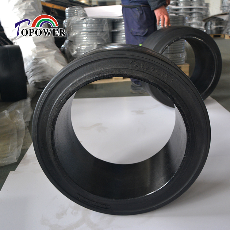 21x9x15 Solid Tire Press on Tire for Counterbalance Forklifts Reach Trucks Order Pickers in Cold Storage Manufacturing Plants