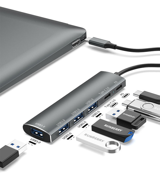 Type C Outdoor Live Dock 6 in 1 Multi-Functional USB3.0 Hub with HD Camera & SD Interface for Laptop Application Products Stock
