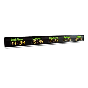 customization wholesale red green 5 time zone clock world time zone wall clock wall mounted indoor LED hotel digital clock