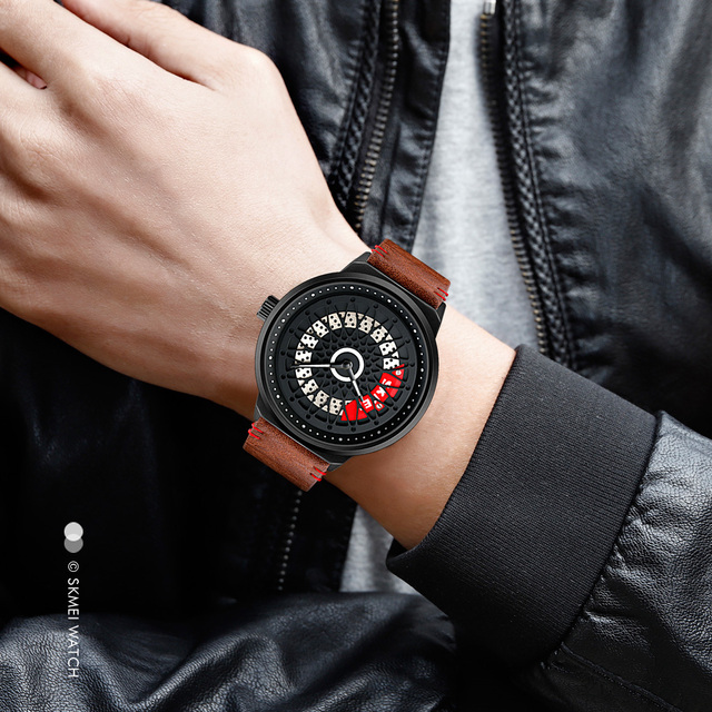 SKMEI 9217 Men's Quartz Watch Car Wheel Dial Stainless Steel Strap Waterproof Fashion Design OEM Wholesale Watch for Casual