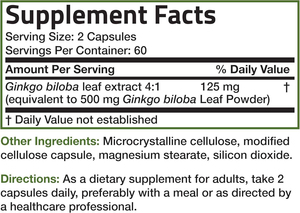 Brain Health Supplement Ginkgo Biloba Herbal Supplement for Brain Function & Memory Support 120 Vegetarian Ginkgo Leaf Capsules - Product Image 4