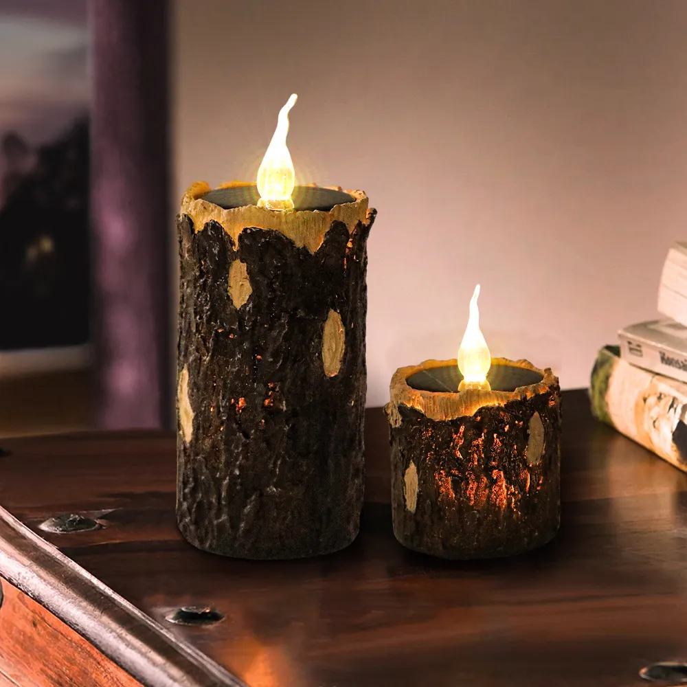 New Arrival Home Festival Party Szene Dekoration Requisiten Solar LED Simulation Wasserdichte Kerze High Tree Bark Stump Candles Light