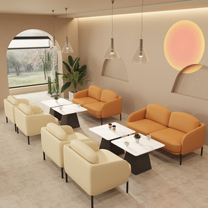 Modern PU Leather Sofa Set with Faux Marble <b>Tables</b> Contemporary Design for Living Room or Restaurant Use - Product Image 3
