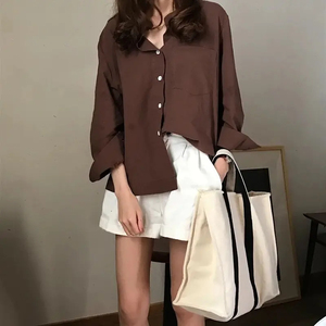 Bolso de mano de lona de algodón de color sólido con logotipo personalizado de nuevo estilo con botón para el trabajo - Product Image 1