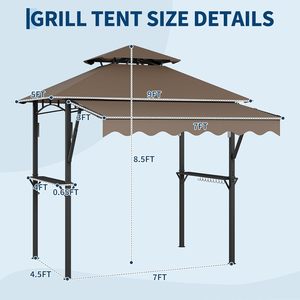 Abri de jardin pour barbecue 8' x 5' avec auvent supplémentaire 7' x 3', abri de jardin à double niveau avec étagères pour patio, barbecue, cour arrière - Product Image 2