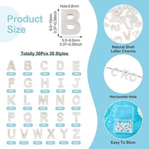 26 Letras del Alfabeto de Concha Natural A-Z, Colgantes de Concha Blanca con Letras Planas para Hacer Joyería DIY, Collares, Pulseras <span class=keywords><strong>y</strong></span> Pendientes - Product Image 3