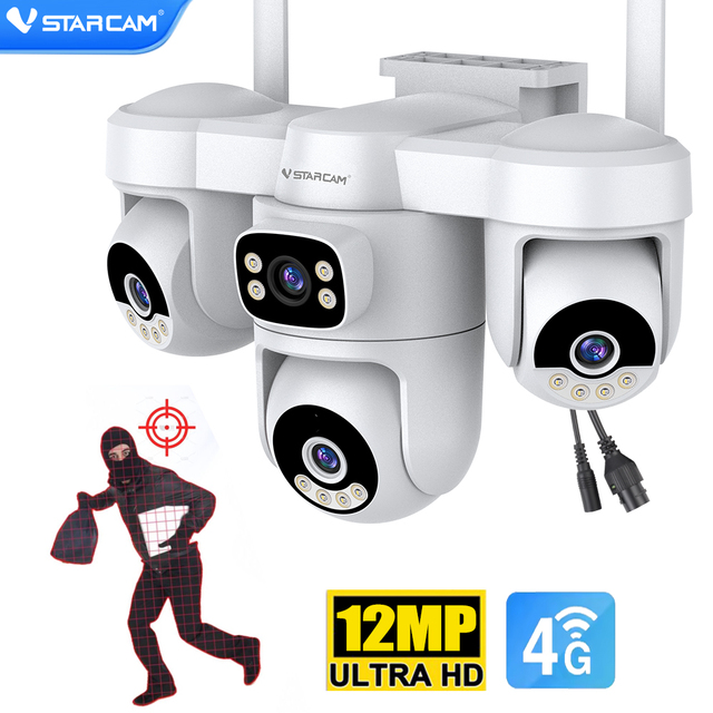 VStarcam CG623FR 4G LTE Outdoor Security Camera No WiFi Multi Lens 720 PTZ 12MP AI Tracking Color Night Vision Cloud CCTV