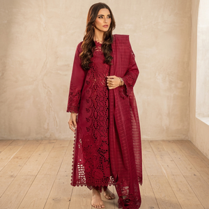 Salwar Kameez en coton brodé bordeaux pour femme, robe de mariée traditionnelle longue, coupe ample, prêt-à-porter pour les fêtes - Product Image 2