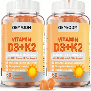 ויטמין <span class=keywords><strong>D3</strong></span>+K2 גומי למבוגרים בסיטונאות, 60 יחידות |   5000IU <span class=keywords><strong>D3</strong></span> 100MCG K2 2 לכל מנה לשיפור צפיפות העצם - Product Image 1