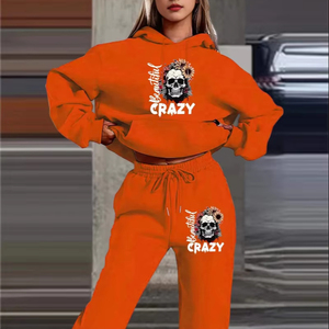 Ensemble de survêtement 2 pièces floral tête de mort, sweat à capuche et pantalon de jogging, imprimé lettres gothiques, tenue décontractée streetwear assortie - Product Image 1