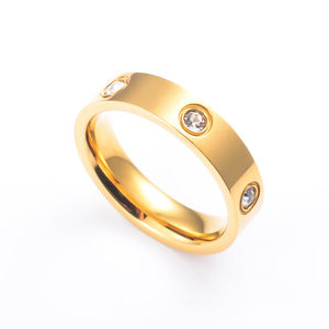Anillos de Compromiso de Acero Inoxidable Brillante de 4.8MM de Ancho con 6 Circonitas, Color Oro/Rosa, para <span class=keywords><strong>Mujer</strong></span>, Regalo de Joyería - Product Image 6