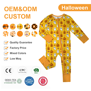 Piyama Bayi Bambu WEIWEI Halloween dengan Ritsleting, Grosir Custom, Kotak Misteri RTS, Piyama Anak Organik Bambu, Set Cetak Kartun - Product Image 1