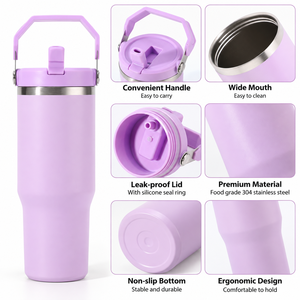 Gobelet isotherme en acier inoxydable à double paroi de 30 oz, personnalisé, en gros, avec paille, résistant à la chaleur et au froid, pour le voyage - Product Image 4